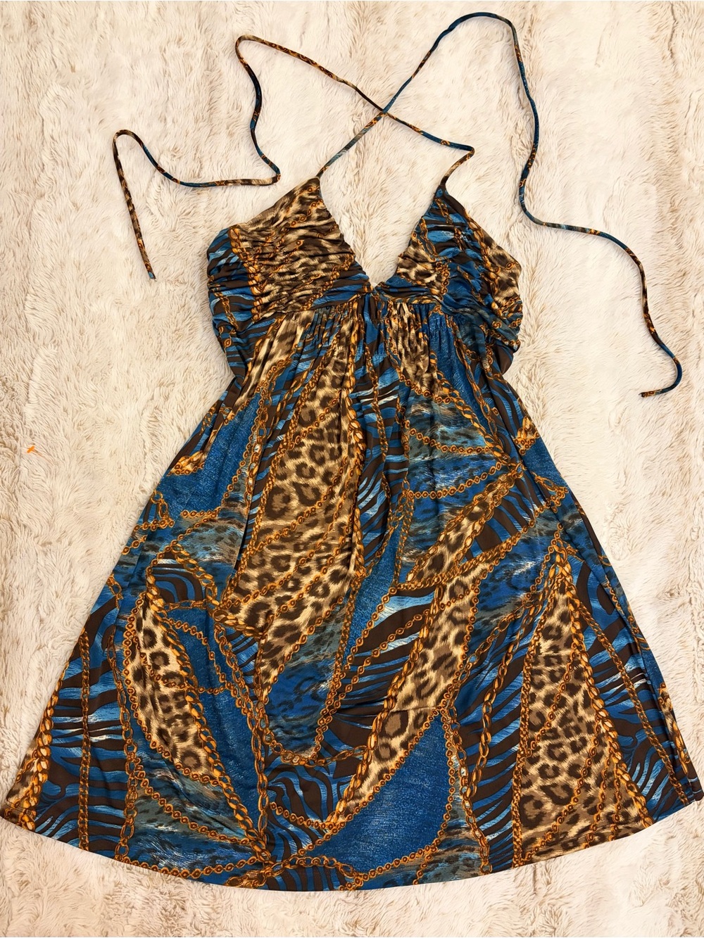 🤎 Charlotte Russe Vintage Y2K Animal Print Babydoll Halter Mini Dress Going Out